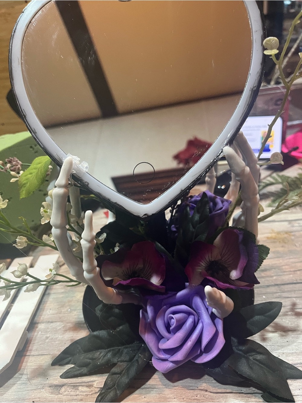 Heart-Shaped Mirror with Purple Floral Base - Women Accessories